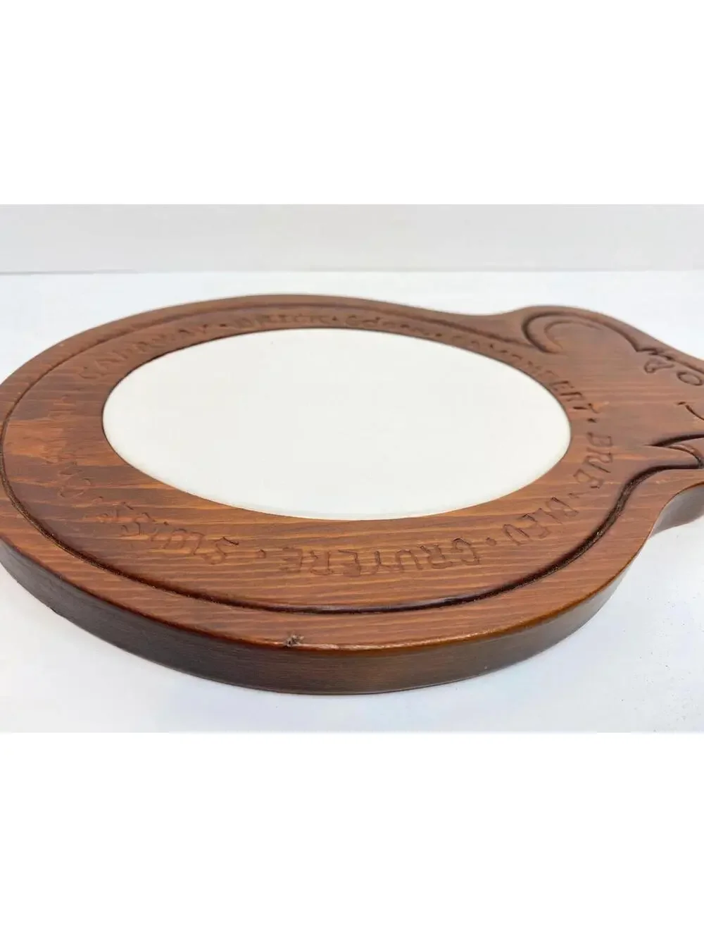 Vintage MCM Wood Figurative Mouse With Ceramic Cheese Plate Tray Board